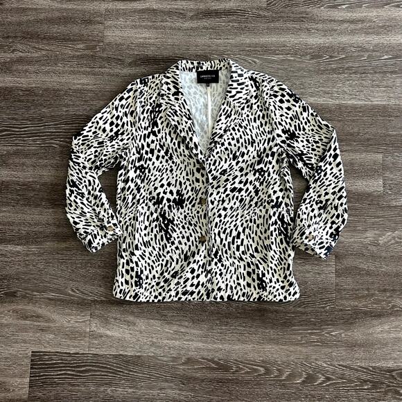 NWOT Lafayette 148 Coleman Cheetah-Print 100% Cotton Twill Blazer XL Black White - Picture 4 of 14